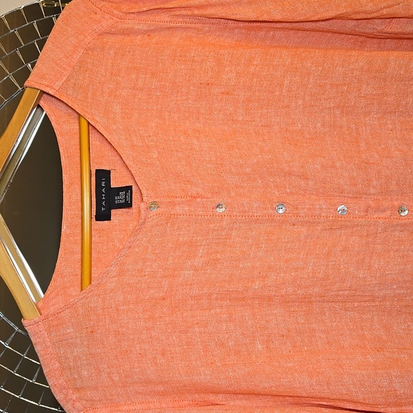 Tahari Linen Long Convertable Sleeves Lagenlook Coastal Tunic Blouse Shirt NWOT - Picture 2 of 14